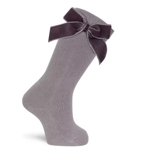 Calcetin Alto Lazo Terciopelo Gris