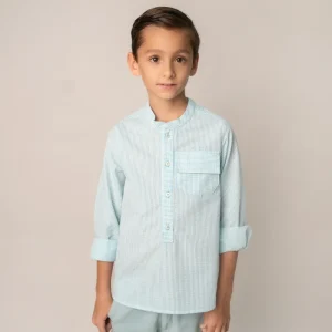 Camisa Niño Rayas Aqua Blanca