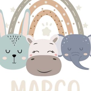 Lámina arcoíris animalitos con nombre personalizada