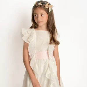 Vestido Olanes Con Fajilla Alforzada En Lino Rosa