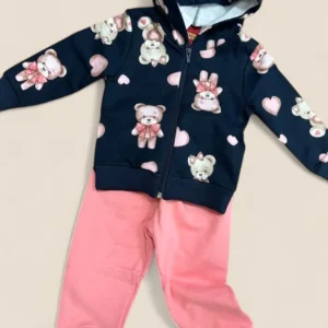 Chándal bebé ositos estampados con chaqueta capucha y pantalón coral