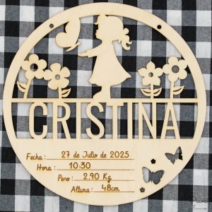 Natalicio Niña en Madera Circular