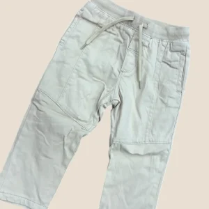 Pantalón sarga beige claro con cintura elástica y cordón