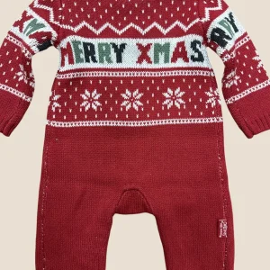Pelele de punto rojo “Merry Xmas” con copos de nieve