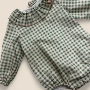 Pelele cuadros verdes con cuello volante y lacito