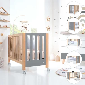 Cuna colecho Occa madera/gris 60×120 cm (5en1)